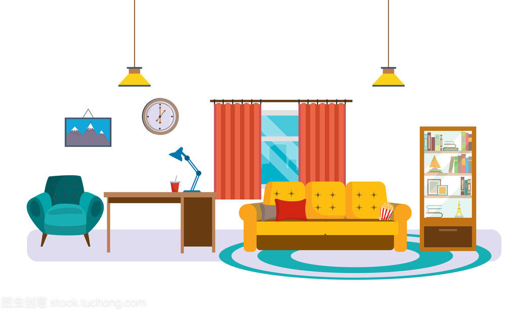 客厅的家具、 配件以及日常生活用品的内部